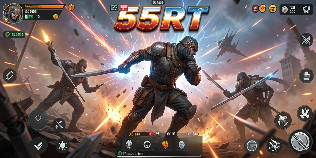 Tampilan gameplay aksi memukau di 55RT yang penuh tantangan.