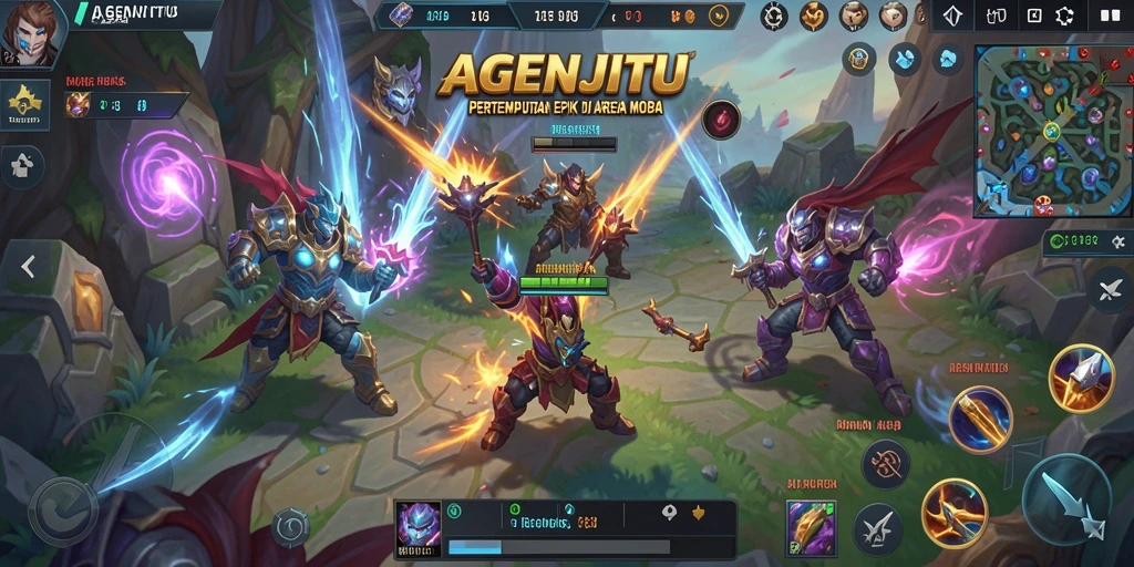 Gambaran gameplay seru AGENJITU dalam pertempuran tim.