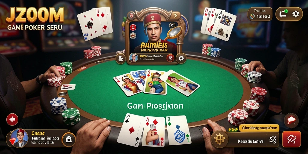 Tampilan utama J200M dengan gameplay Poker yang menarik.