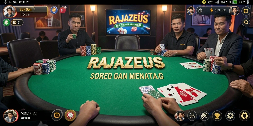 Tampilan gameplay poker yang seru dan interaktif di RAJAZEUS.