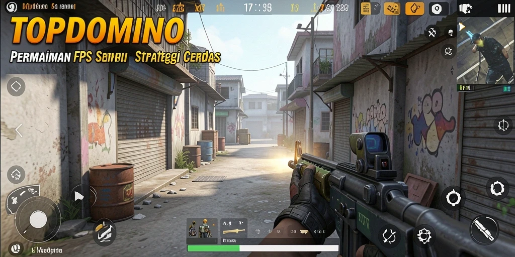 Tampilan gameplay menegangkan di TOPDOMINO dengan aksi FPS yang mendebarkan.
