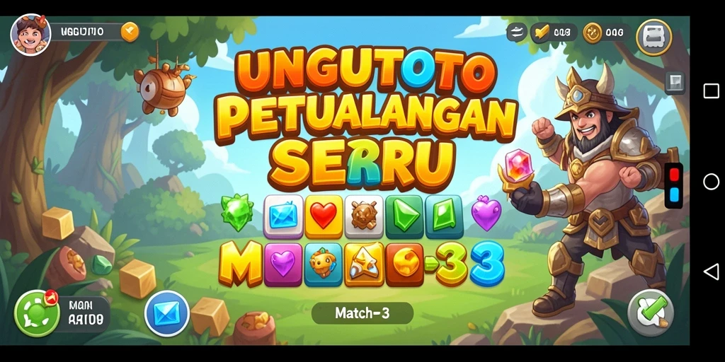Tangkapan layar <strong>UNGUTOTO</strong> menampilkan serunya gameplay Match-3 yang penuh warna.